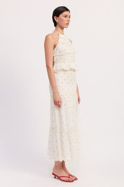 TIERED RUFFLE MIDI SKIRT