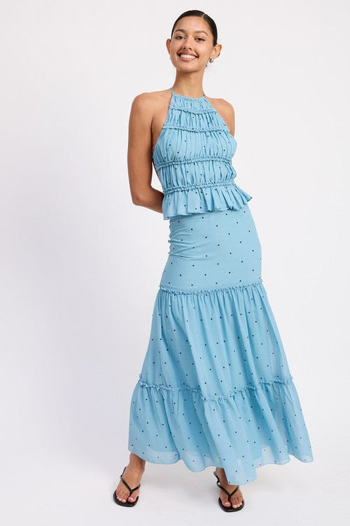 TIERED RUFFLE MIDI SKIRT