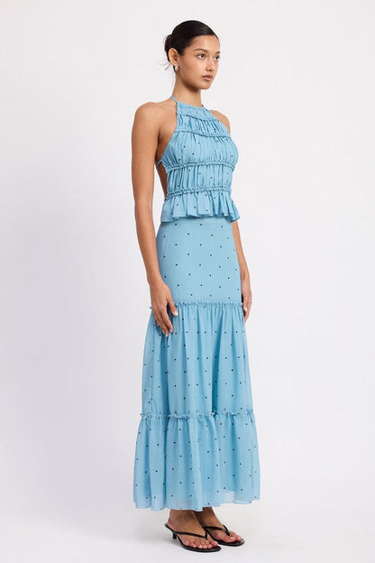 TIERED RUFFLE MIDI SKIRT