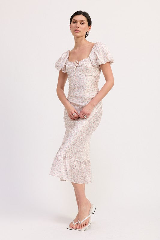 FLORAL PUFF SLEEVE MIDI DRESS