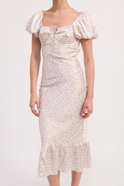 FLORAL PUFF SLEEVE MIDI DRESS