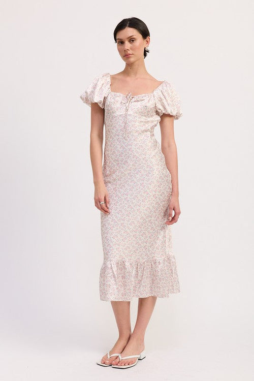 FLORAL PUFF SLEEVE MIDI DRESS