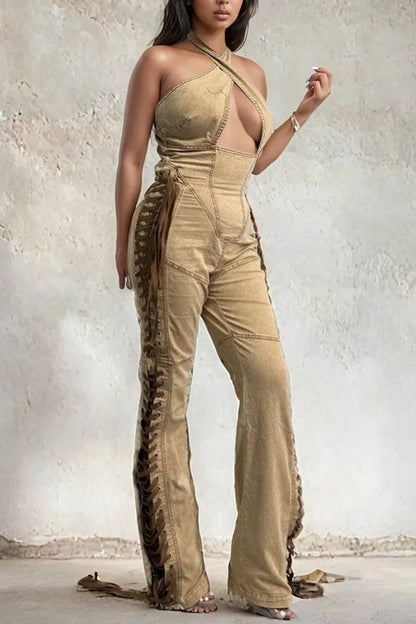 PLUS SIZE SADDLE BLAZE JUMPSUIT