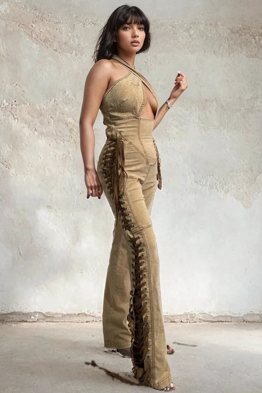 PLUS SIZE SADDLE BLAZE JUMPSUIT