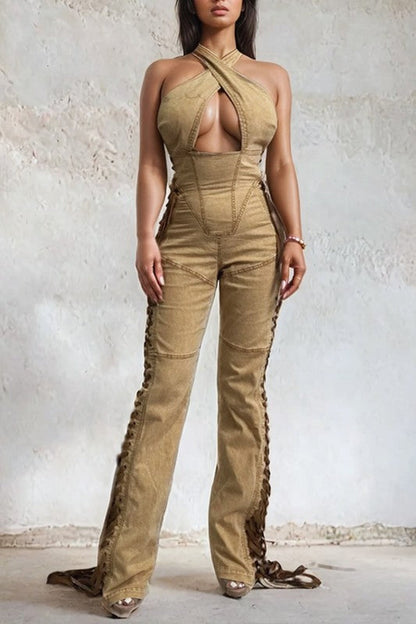 PLUS SIZE SADDLE BLAZE JUMPSUIT