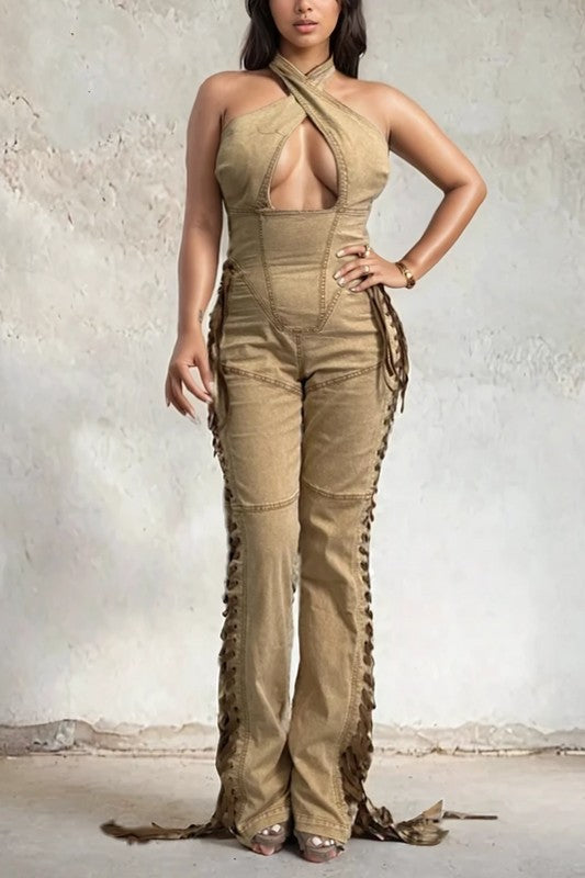 PLUS SIZE SADDLE BLAZE JUMPSUIT