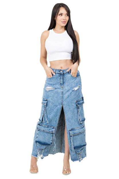 WOMEN FASHION LONG MAXI DENIM SKIRT