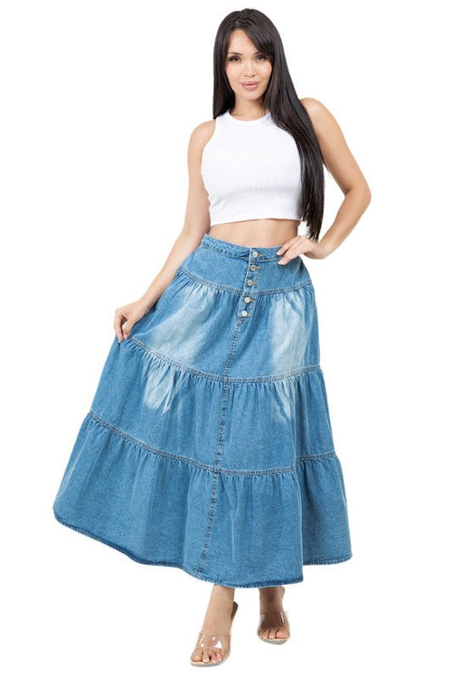 WOMEN FASHION LONG MAXI DENIM SKIRT