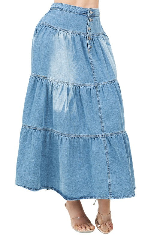 WOMEN FASHION LONG MAXI DENIM SKIRT