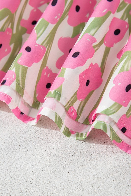 Pink Floral Square Neck Ruffled Strap Maxi Dress