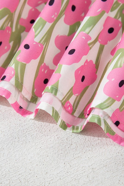 Pink Floral Square Neck Ruffled Strap Maxi Dress