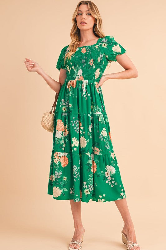 Green Tiered light weight midi dress