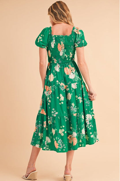 Green Tiered light weight midi dress