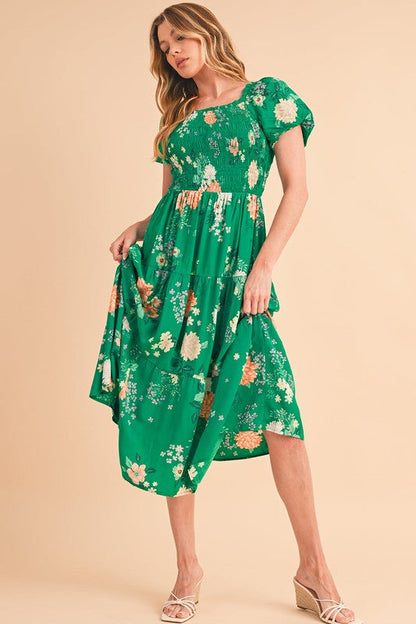 Green Tiered light weight midi dress
