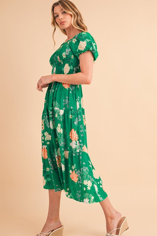 Green Tiered light weight midi dress