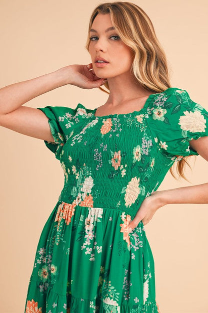 Green Tiered light weight midi dress