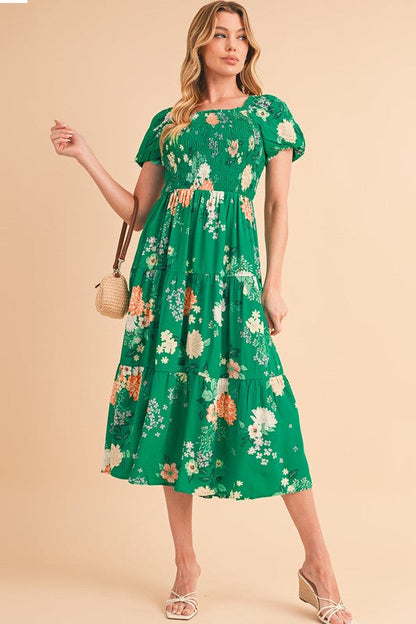 Green Tiered light weight midi dress