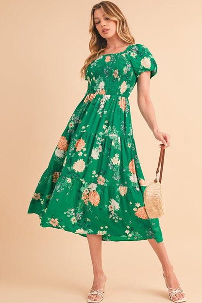 Green Tiered light weight midi dress