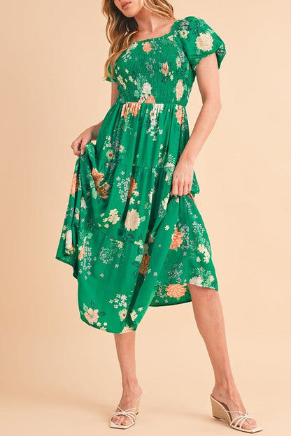 Green Tiered light weight midi dress