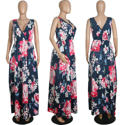 V-neck Sexy Low-cut Print Dress