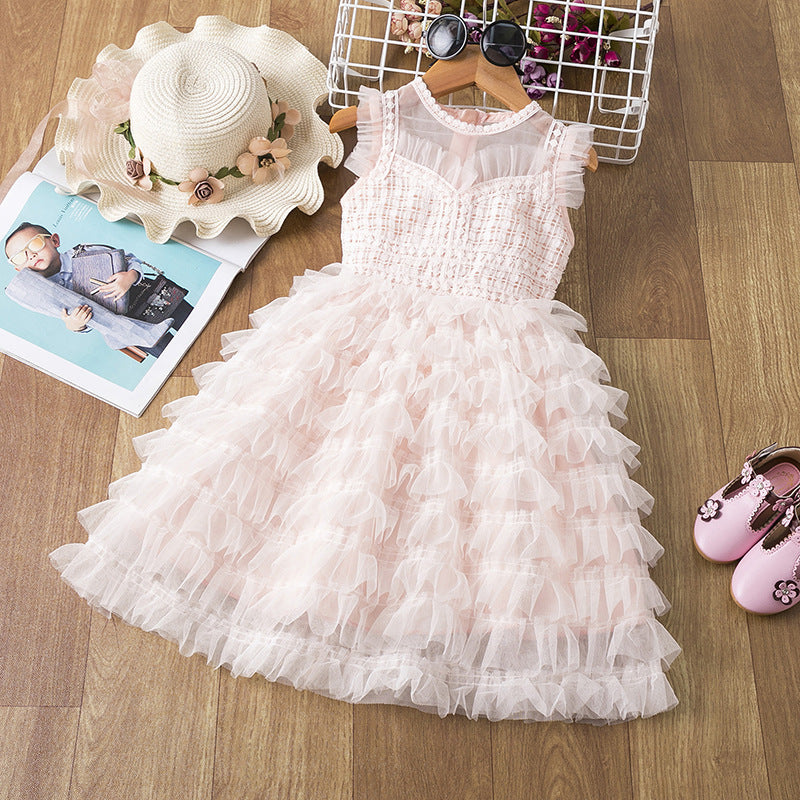 Girls' Fluffy Show Sweet And Elegant Dress