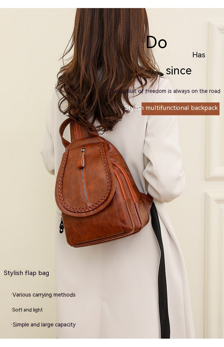 Women’s Soft Leather Backpack – Large Capacity Travel Bag