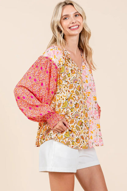 Mittoshop Mixed Patchwork Print Long Sleeve Blouse
