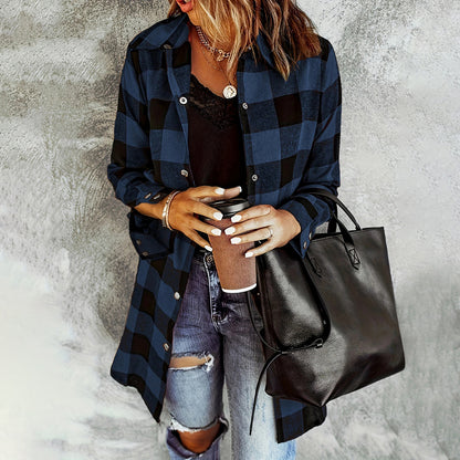 Women's Long Sleeve Plaid Print Button Front Casual Shirt