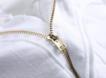 Men's white slim denim shorts