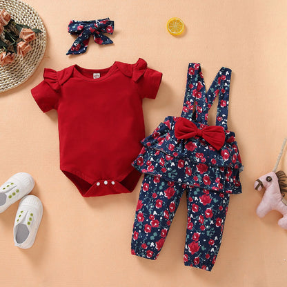 Newborn Toddler Baby Girls Clothes Set Short Sleeve Pullover Bow