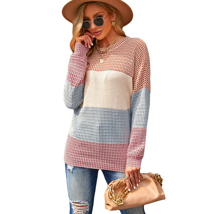 Women's Temperament Fashion Collision Knitting Long-sleeved Pullover Sweater