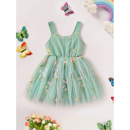 Toddler Girls’ Sleeveless Floral Dress – Bowknot Tulle Princess Sundress