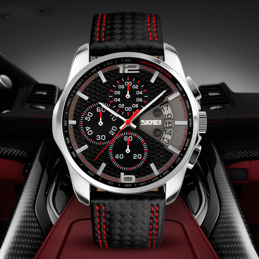 Leather Quartz Sports Watch – Men’s Luxury Casual Wristwatch