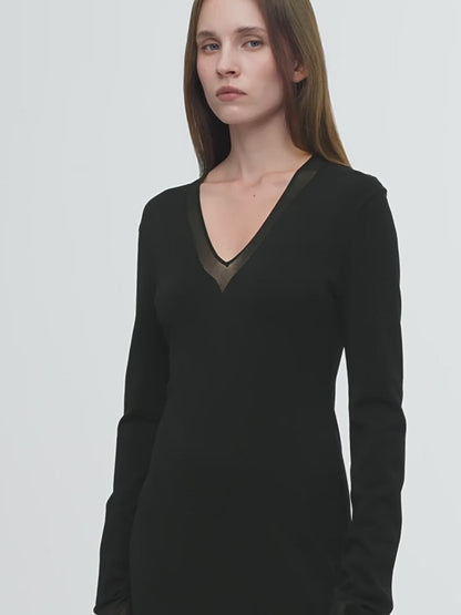 Virella Mesh‑Splice V‑Neck Dress