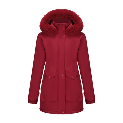 Women's Mid-length Big Fur Collar Cotton Coat Jacket