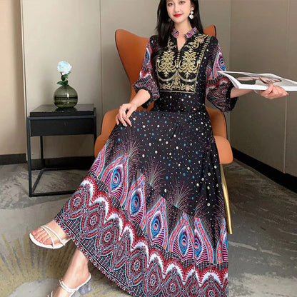 Ethnic Style Dress, Women's Summer Cotton Silk Floral Print