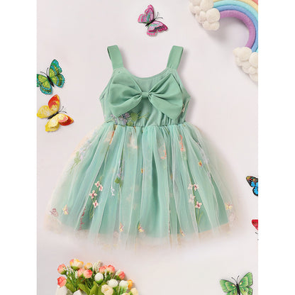 Toddler Girls’ Sleeveless Floral Dress – Bowknot Tulle Princess Sundress
