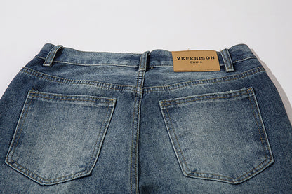 Washing Hole Denim Straight-leg Pants Men