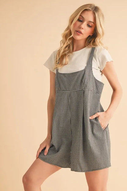 Aemi+Co Plaid Square Neck Romper