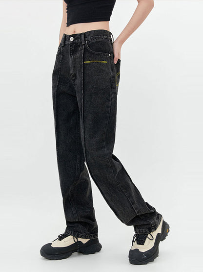 Women’s Deconstructed Stitching Straight Jeans