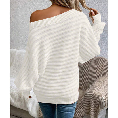 Women's Off Shoulder Sweater Batwing Sleeve Pullover Top Fall Casual Loose Knit Long Sleeve