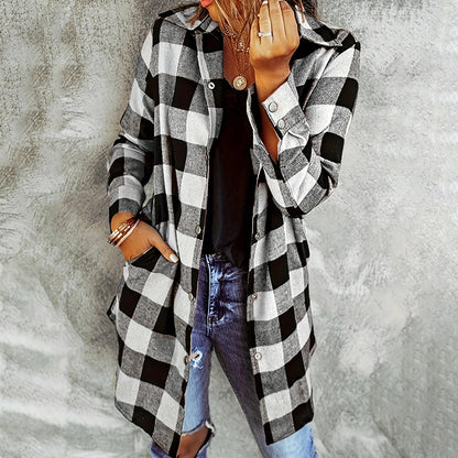 Women's Long Sleeve Plaid Print Button Front Casual Shirt