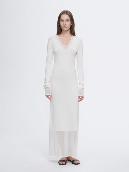 Virella Mesh‑Splice V‑Neck Dress