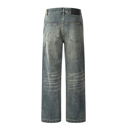 Washed Denim Straight-leg Trousers Men
