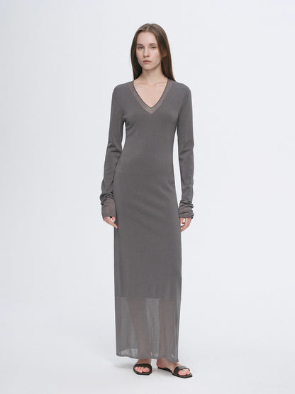 Virella Mesh‑Splice V‑Neck Dress