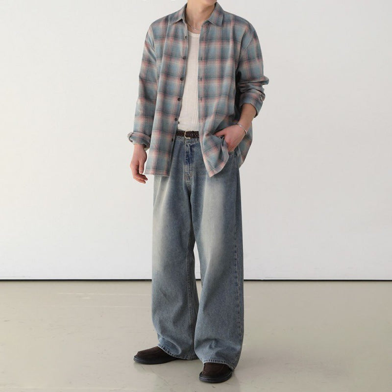 Color-contrast Check Long Sleeve Shirt For Men