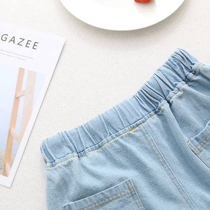 Strawberry loose wide-leg short jeans for women