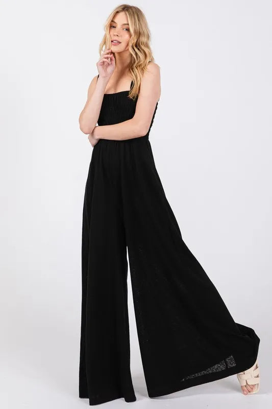 SAGE+FIG Smocked Flowy Wide Leg Jumpsuit