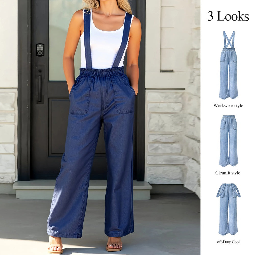 Women's High-Waist Jeans, Convertible Wide-Leg Full-Length Jeans With 3-in-1 Adjustable Hem, Tencel Lyocell For Summer.