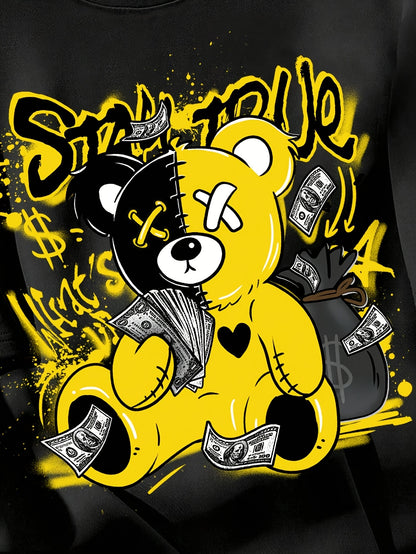 Splicing Bear And Letter Printed Casual T-shirt